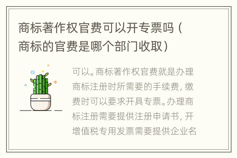 商标著作权官费可以开专票吗（商标的官费是哪个部门收取）