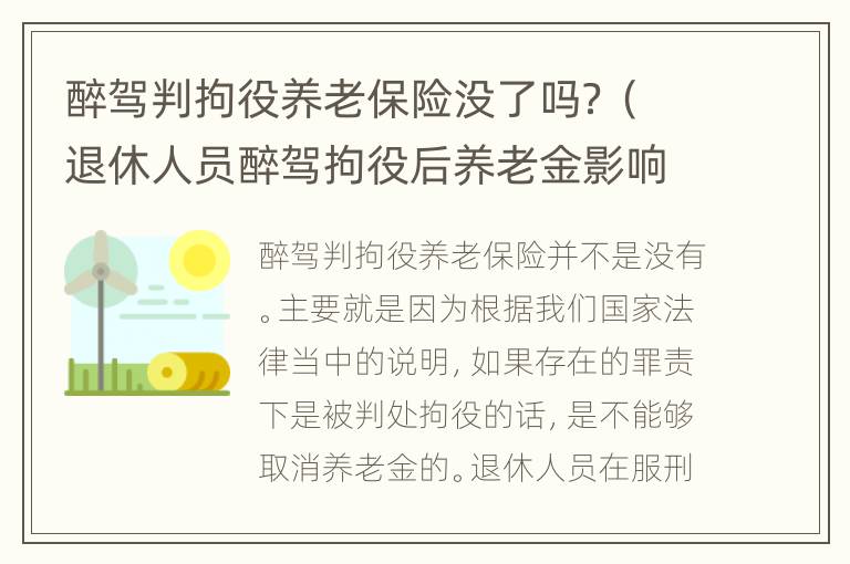 醉驾判拘役养老保险没了吗？（退休人员醉驾拘役后养老金影响吗）