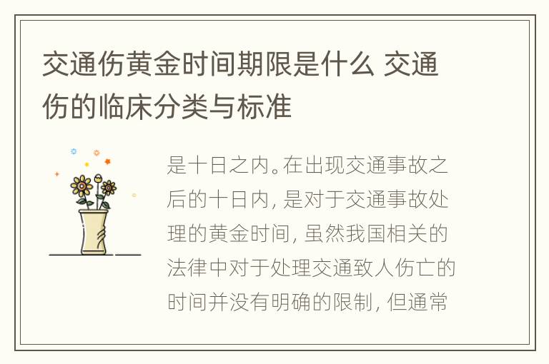 交通伤黄金时间期限是什么 交通伤的临床分类与标准