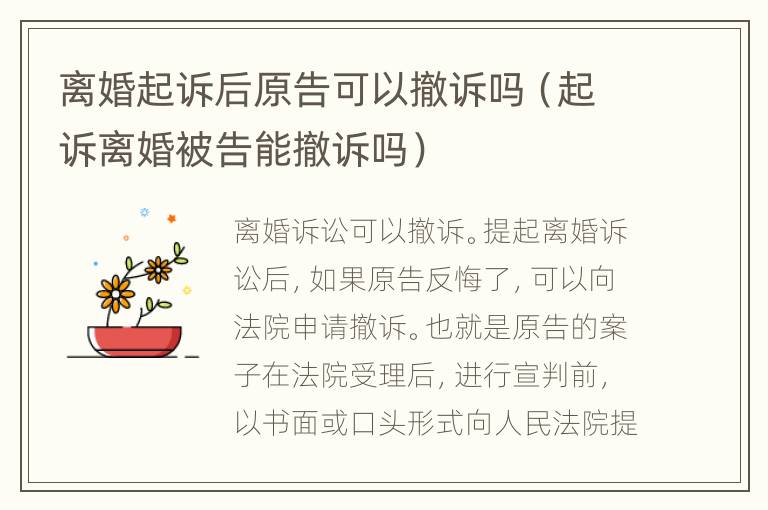 离婚起诉后原告可以撤诉吗（起诉离婚被告能撤诉吗）