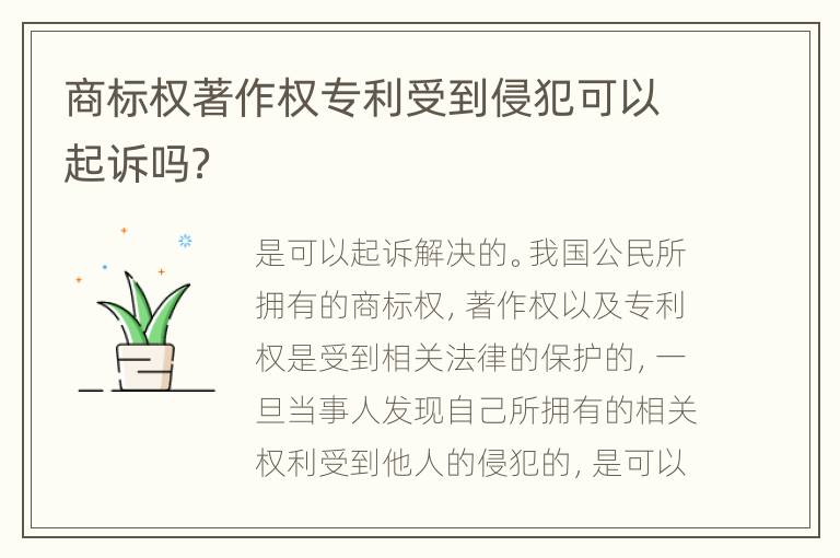 商标权著作权专利受到侵犯可以起诉吗？