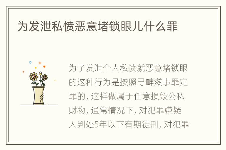 为发泄私愤恶意堵锁眼儿什么罪