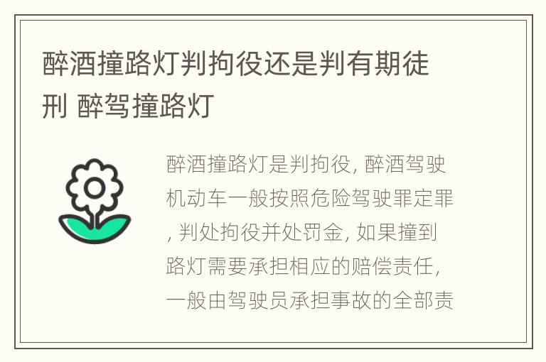 醉酒撞路灯判拘役还是判有期徒刑 醉驾撞路灯