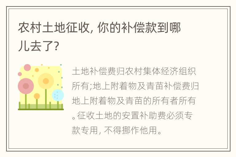 农村土地征收，你的补偿款到哪儿去了？