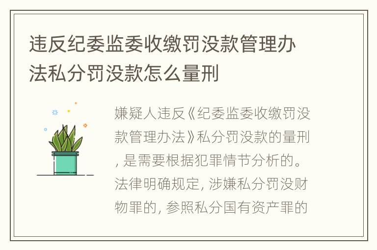 违反纪委监委收缴罚没款管理办法私分罚没款怎么量刑