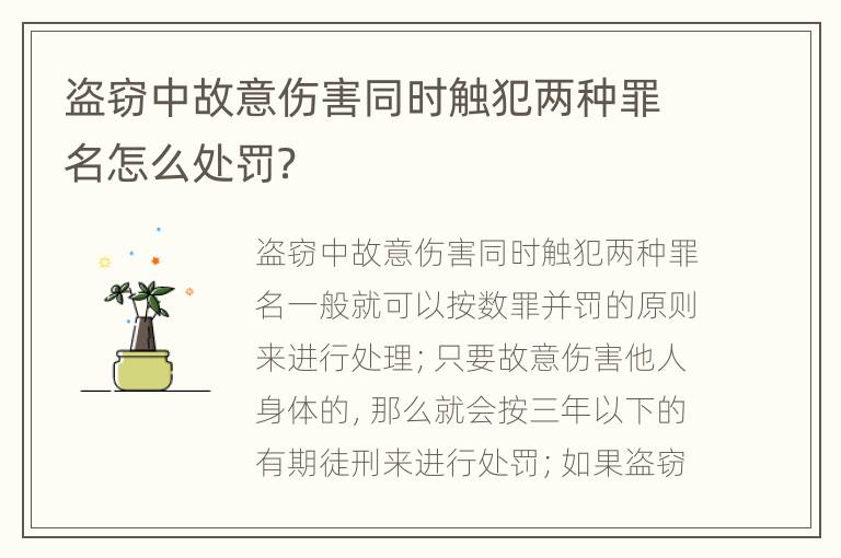 盗窃中故意伤害同时触犯两种罪名怎么处罚？