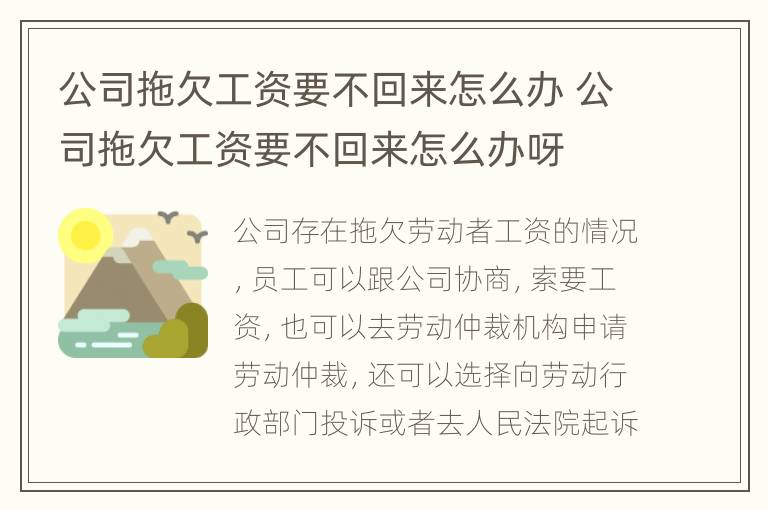 公司拖欠工资要不回来怎么办 公司拖欠工资要不回来怎么办呀