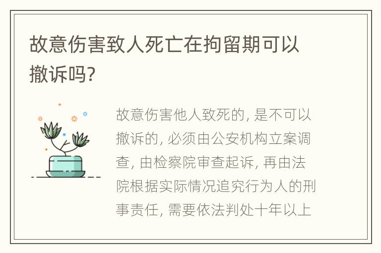 故意伤害致人死亡在拘留期可以撤诉吗？