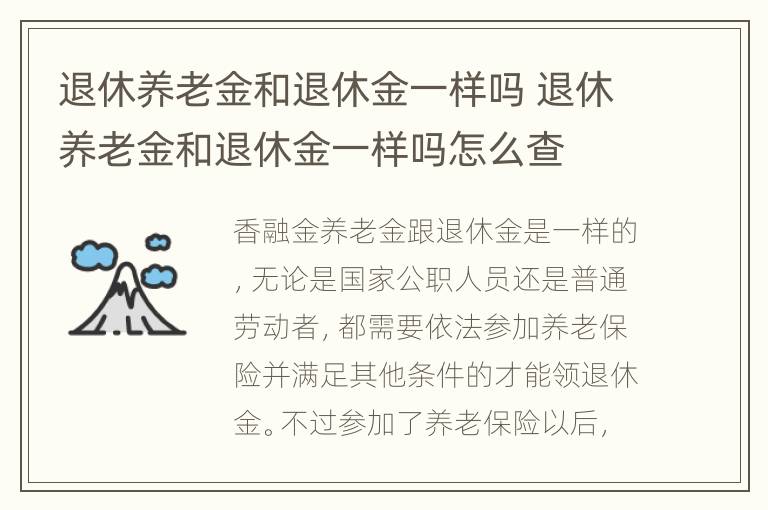 退休养老金和退休金一样吗 退休养老金和退休金一样吗怎么查