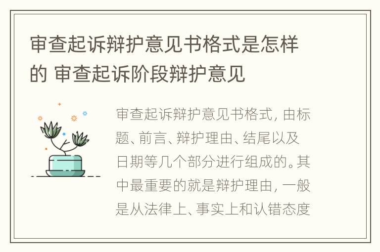 审查起诉辩护意见书格式是怎样的 审查起诉阶段辩护意见