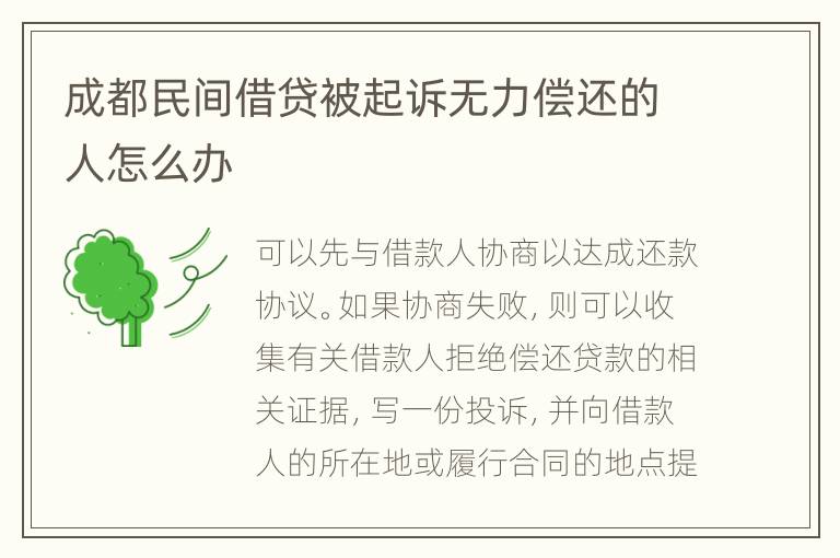 成都民间借贷被起诉无力偿还的人怎么办