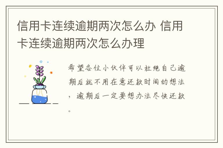 信用卡连续逾期两次怎么办 信用卡连续逾期两次怎么办理