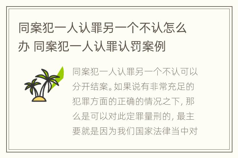 同案犯一人认罪另一个不认怎么办 同案犯一人认罪认罚案例