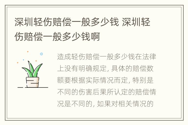 深圳轻伤赔偿一般多少钱 深圳轻伤赔偿一般多少钱啊