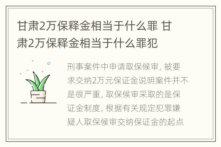 甘肃2万保释金相当于什么罪 甘肃2万保释金相当于什么罪犯