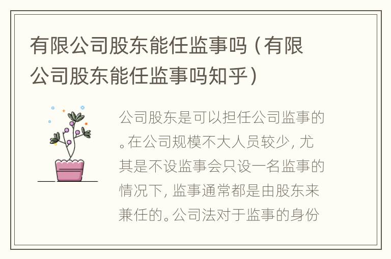 有限公司股东能任监事吗（有限公司股东能任监事吗知乎）