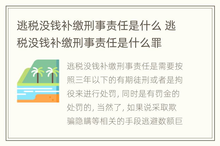 逃税没钱补缴刑事责任是什么 逃税没钱补缴刑事责任是什么罪