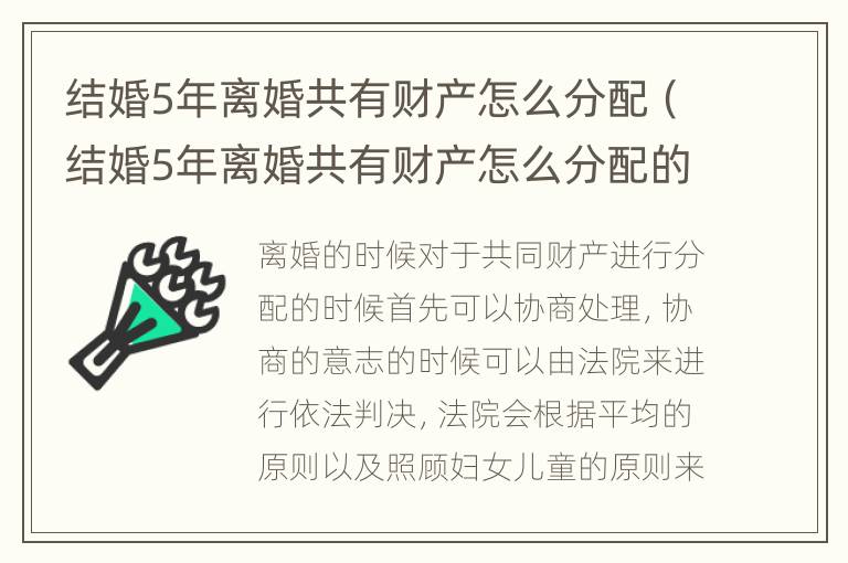 结婚5年离婚共有财产怎么分配（结婚5年离婚共有财产怎么分配的）