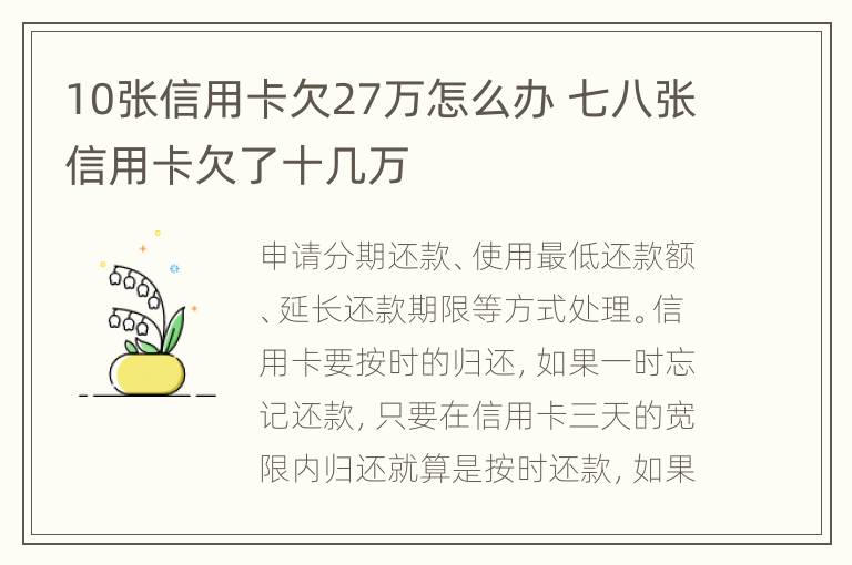 10张信用卡欠27万怎么办 七八张信用卡欠了十几万