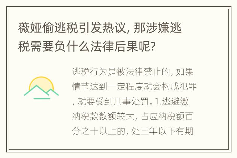 薇娅偷逃税引发热议，那涉嫌逃税需要负什么法律后果呢？