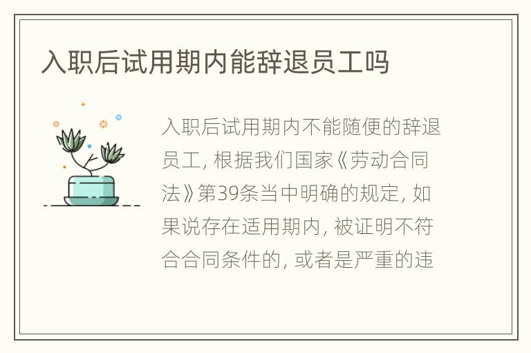 入职后试用期内能辞退员工吗