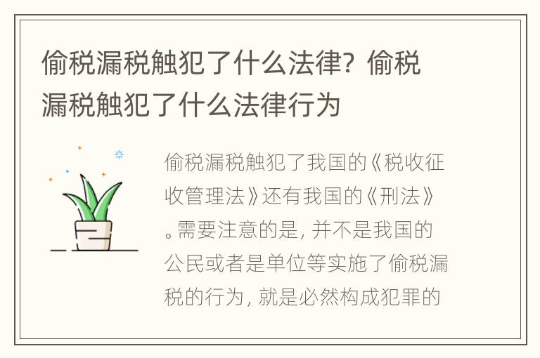 偷税漏税触犯了什么法律？ 偷税漏税触犯了什么法律行为