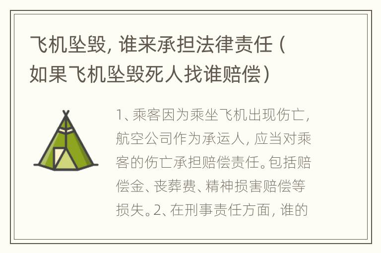 飞机坠毁，谁来承担法律责任（如果飞机坠毁死人找谁赔偿）