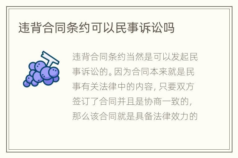 违背合同条约可以民事诉讼吗