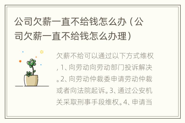 公司欠薪一直不给钱怎么办（公司欠薪一直不给钱怎么办理）