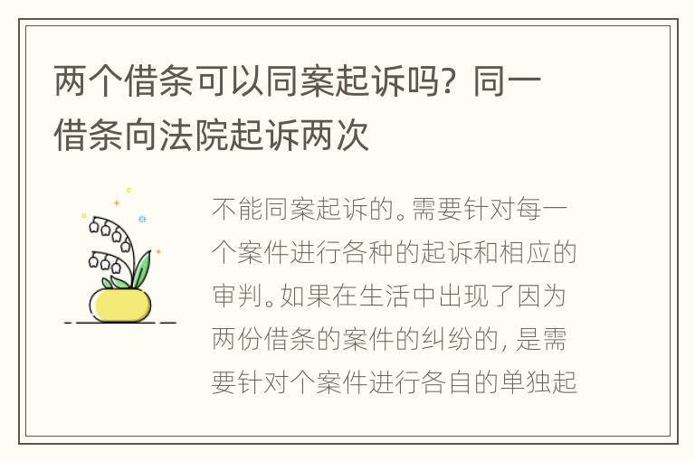 两个借条可以同案起诉吗？ 同一借条向法院起诉两次