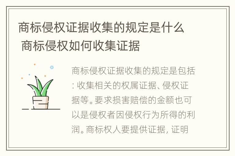 商标侵权证据收集的规定是什么 商标侵权如何收集证据