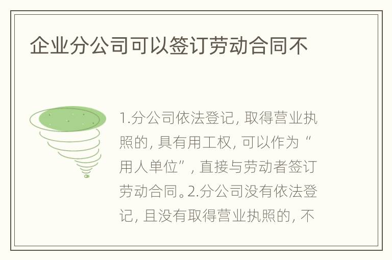 企业分公司可以签订劳动合同不