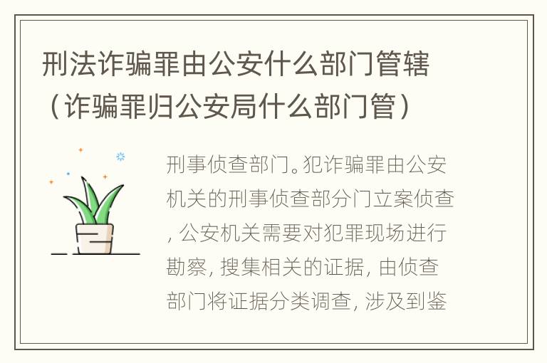 刑法诈骗罪由公安什么部门管辖（诈骗罪归公安局什么部门管）