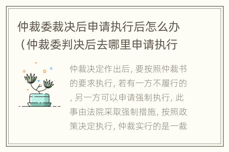 仲裁委裁决后申请执行后怎么办（仲裁委判决后去哪里申请执行）