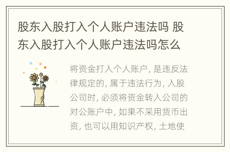 股东入股打入个人账户违法吗 股东入股打入个人账户违法吗怎么办