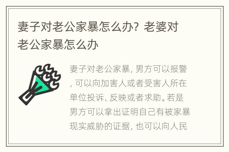 妻子对老公家暴怎么办？ 老婆对老公家暴怎么办