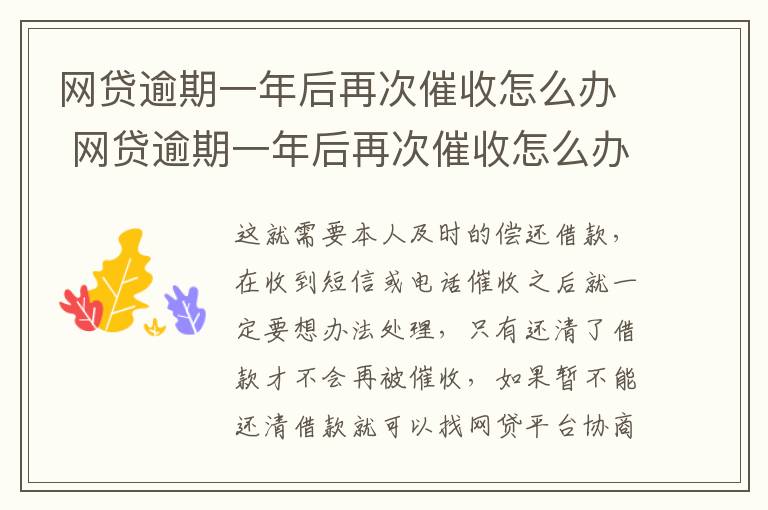 网贷逾期一年后再次催收怎么办 网贷逾期一年后再次催收怎么办呢