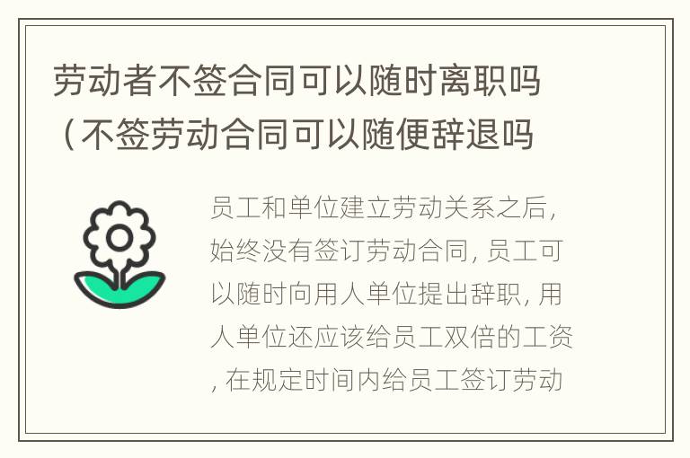 劳动者不签合同可以随时离职吗（不签劳动合同可以随便辞退吗）