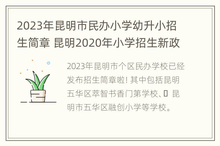 2023年昆明市民办小学幼升小招生简章 昆明2020年小学招生新政策