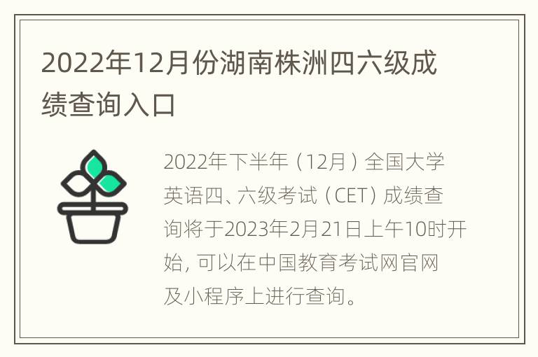 2022年12月份湖南株洲四六级成绩查询入口