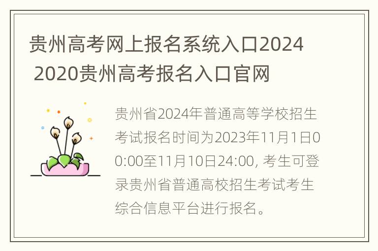 贵州高考网上报名系统入口2024 2020贵州高考报名入口官网