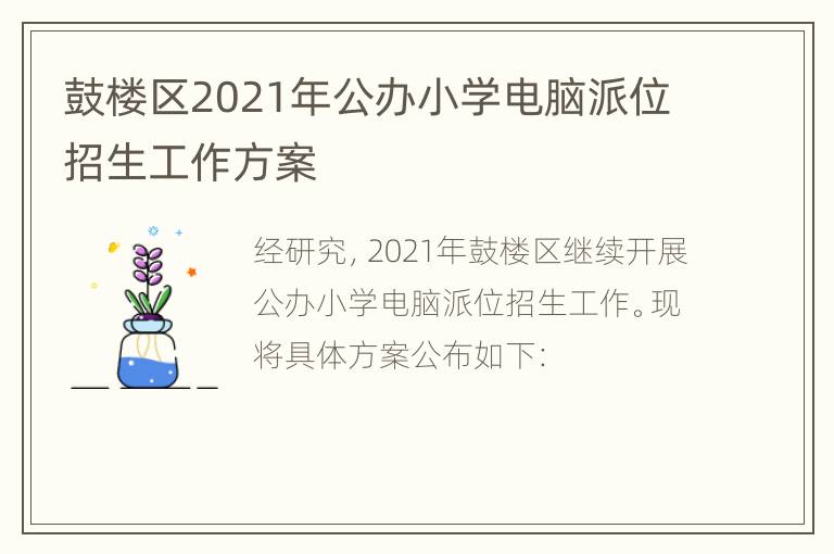 鼓楼区2021年公办小学电脑派位招生工作方案