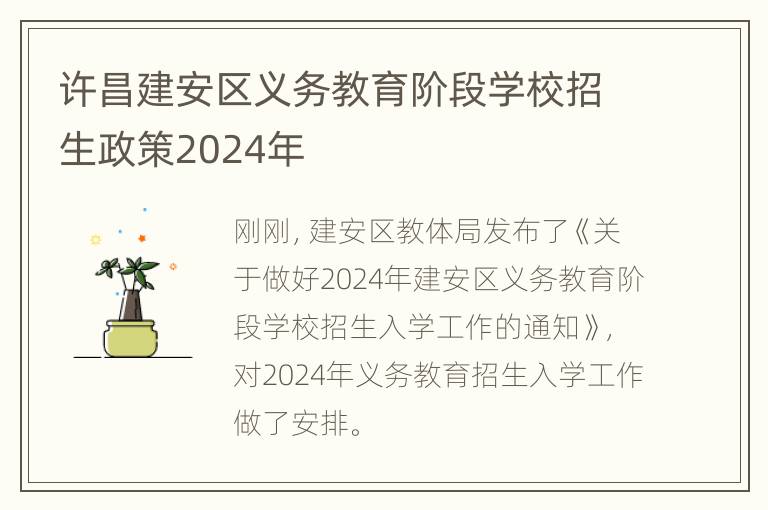 许昌建安区义务教育阶段学校招生政策2024年