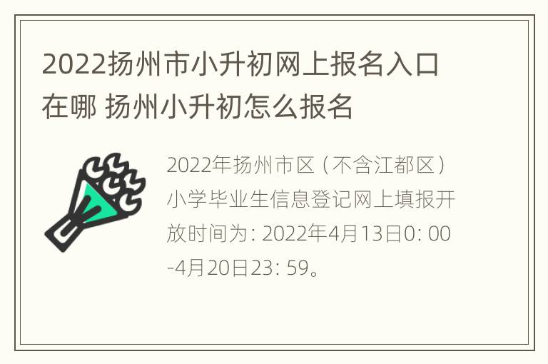 2022扬州市小升初网上报名入口在哪 扬州小升初怎么报名