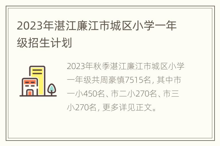 2023年湛江廉江市城区小学一年级招生计划