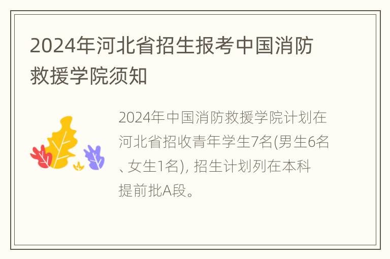 2024年河北省招生报考中国消防救援学院须知