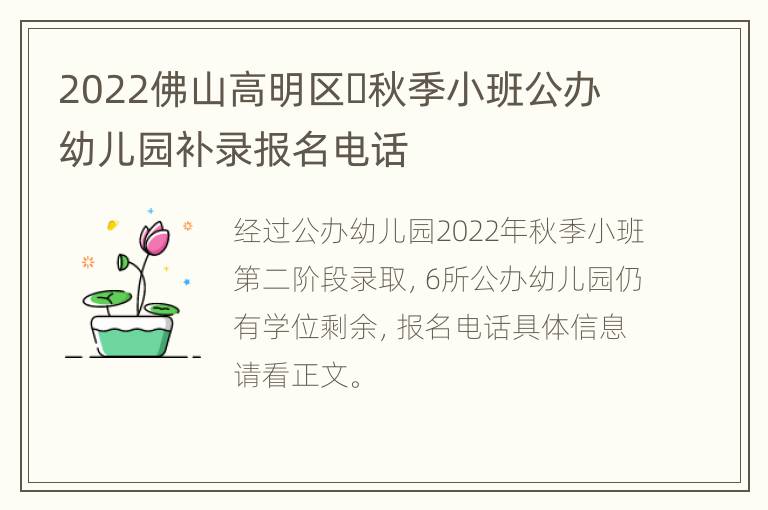 2022佛山高明区​秋季小班公办幼儿园补录报名电话