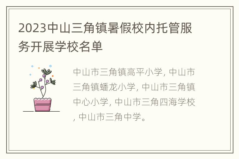 2023中山三角镇暑假校内托管服务开展学校名单