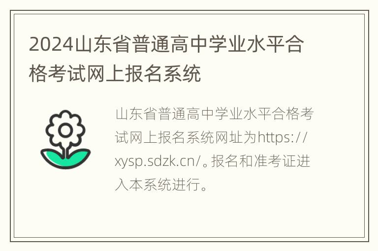 2024山东省普通高中学业水平合格考试网上报名系统