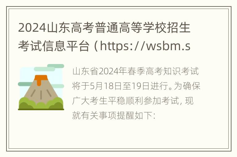 2024山东高考普通高等学校招生考试信息平台（https://wsbm.sdzk.cn）